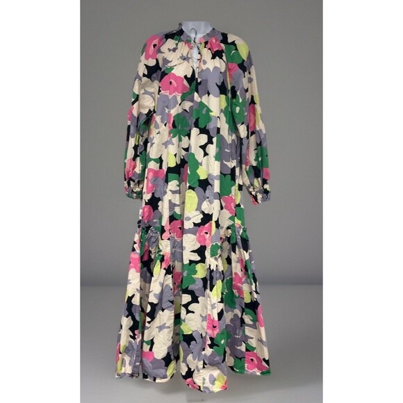 H&M Conscious Multi Floral Maxi Kaftan Dress Balloon Sleeve Size Small Feminine - Picture 2 of 5